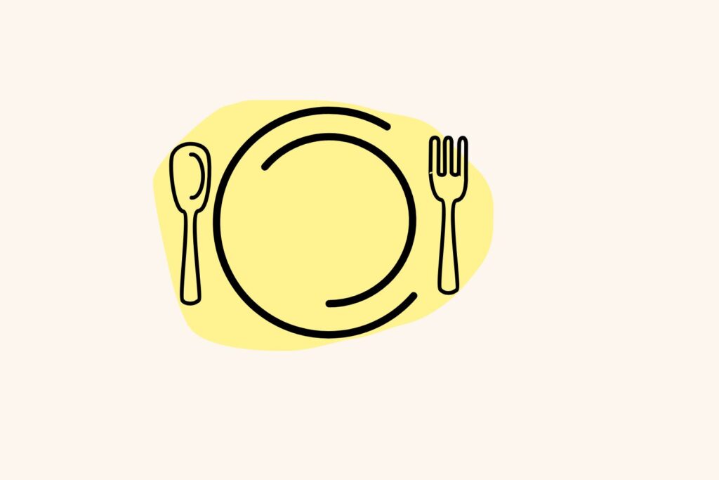 食事そのものを贈る方法もある。皿とスプーン、フォークのイラスト