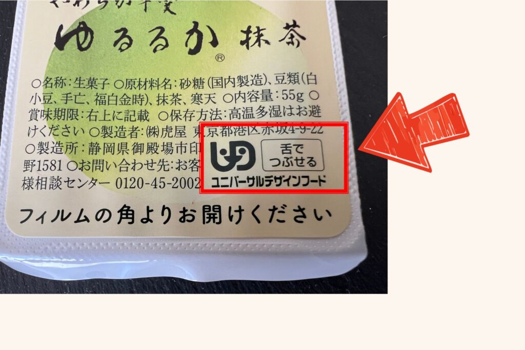 ゆるるかのパッケージにあるUDF「舌でつぶせる」マーク